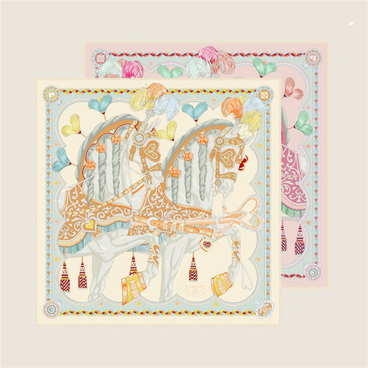 Two Horses Beige Double Print Scarf / 90cm